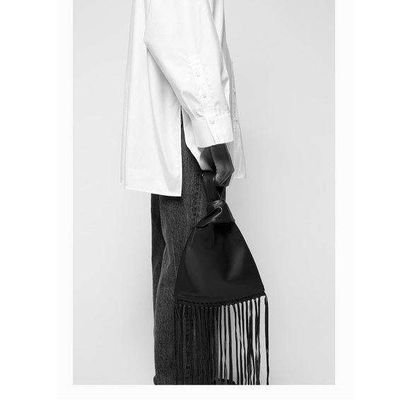 ZARA Fringed Leather Handbag Black BNWT - Picture 5 of 6